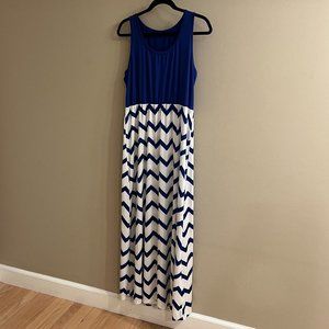 Maxi Dress, Beach Dress, Sleeveless Maxi Dress, Blue and White Chevron, Size XL